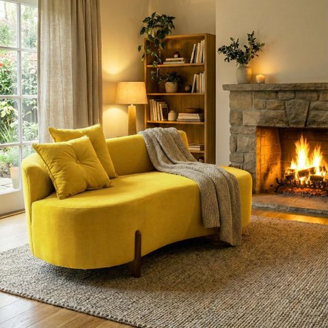 Kit 02 Sofá Orgânico 2 Lugares c/2 Almofadas Curvo Sala Recepção Veludo Amarelo - Montanaris Decor