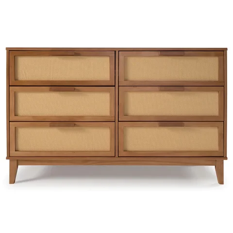 Cômoda Inari 6g | 134 Cm X 40 Cm | Madeira Maciça com Palhinha | Caramelo Caramelo