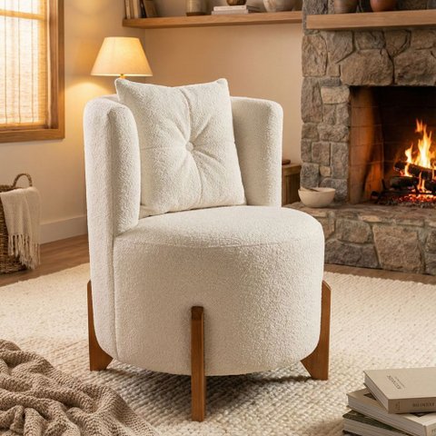 Poltrona Decorativa Orgânica Curva Luna Boucle Off White - Montanaris Decor