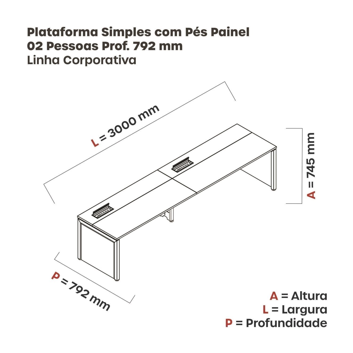 Mesa de Plataforma Simples para 2 Pessoas Corporativa 150x792/2p Pscpp150/792/2p - 3