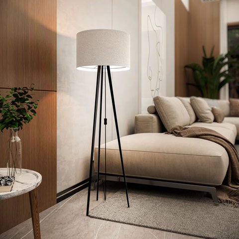 Luminária Abajur Tripé de Chão Sala de Estar Pés em Aço Industrial Luxo Londres - Offwhite