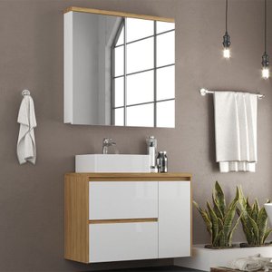 Gabinete de Banheiro 90cm com Cuba e Armário Ref 920 Cewal - Itapuã/branco