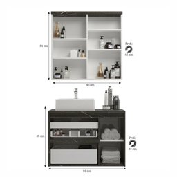 Gabinete de Banheiro 90cm com Cuba e Armário Ref 920 Cewal - Itapuã/branco - 2