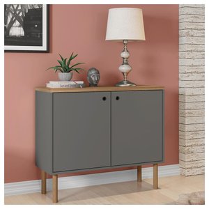 Armário Baixo 2 Porta Multi Cinza com Pés Cilindrico Caemmun