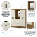 Ver imagem 4 de Guarda-Roupa Solteiro Capelinha com Espelho 4 Portas, 3 Gavetas e Pés Mirabilis Cinamomo/Off White