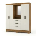 Ver imagem 2 de Guarda-Roupa Solteiro Capelinha com Espelho 4 Portas, 3 Gavetas e Pés Mirabilis Cinamomo/Off White