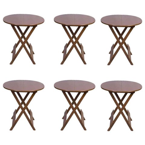Kit 6 Mesas Redondas Dobráveis Em Madeira Maciça 70X70 Imbuia Ideal Para Bares E Restaurantes