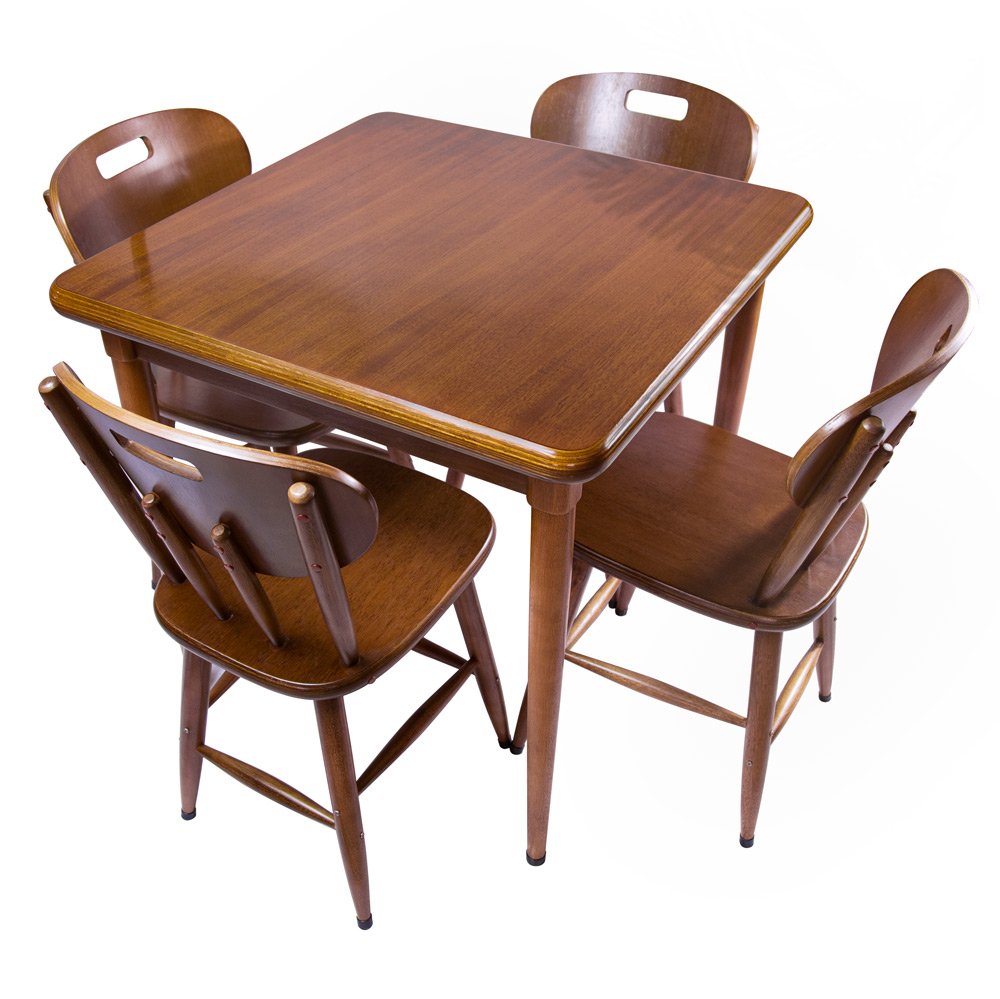 Mesa quadrada 80x80 cm com 4 cadeiras de madeira para cozinha - Laminado imbuia
