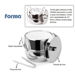 Balde de Gelo Inox Conservação Térmica com Pinça Pegador 2,5 Litros Baldinho Bar Festa Cooler - 2