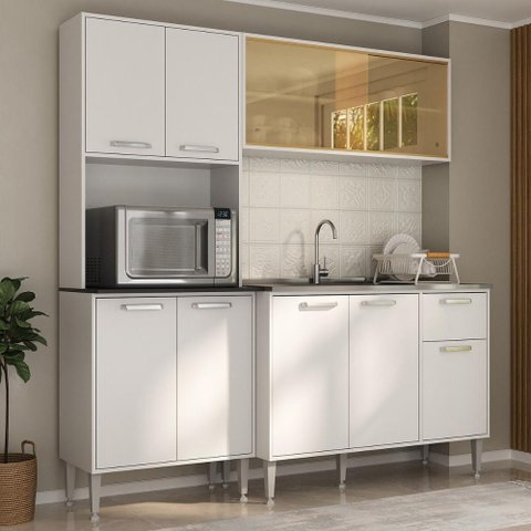 Armário de Cozinha Compacta com Balcão para Pia Siena Multimóveis Mp2217 Branco