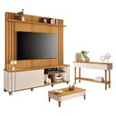 Ver imagem 1 de Estante Home Theater Trinus Cinamomo Off White com Mesa de Centro Liz e Aparador Fiero Off White