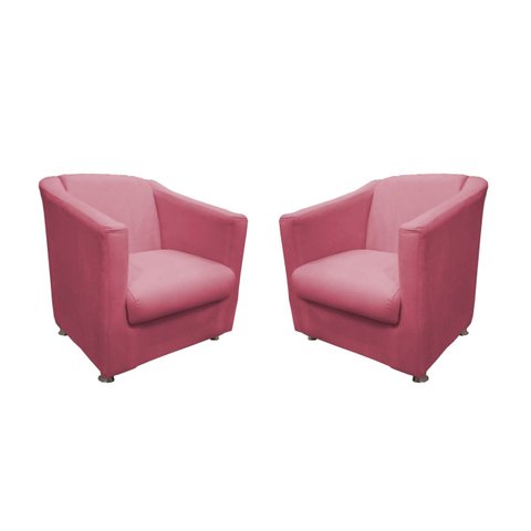 Kit 2 Poltronas Decorativa Biane Suede Rosa Pés Cromado Mz Decor
