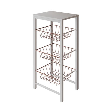 Fruteira de Chão Cozinha Montada Aço Branco Cesto Cobre Tampo Branco Roma