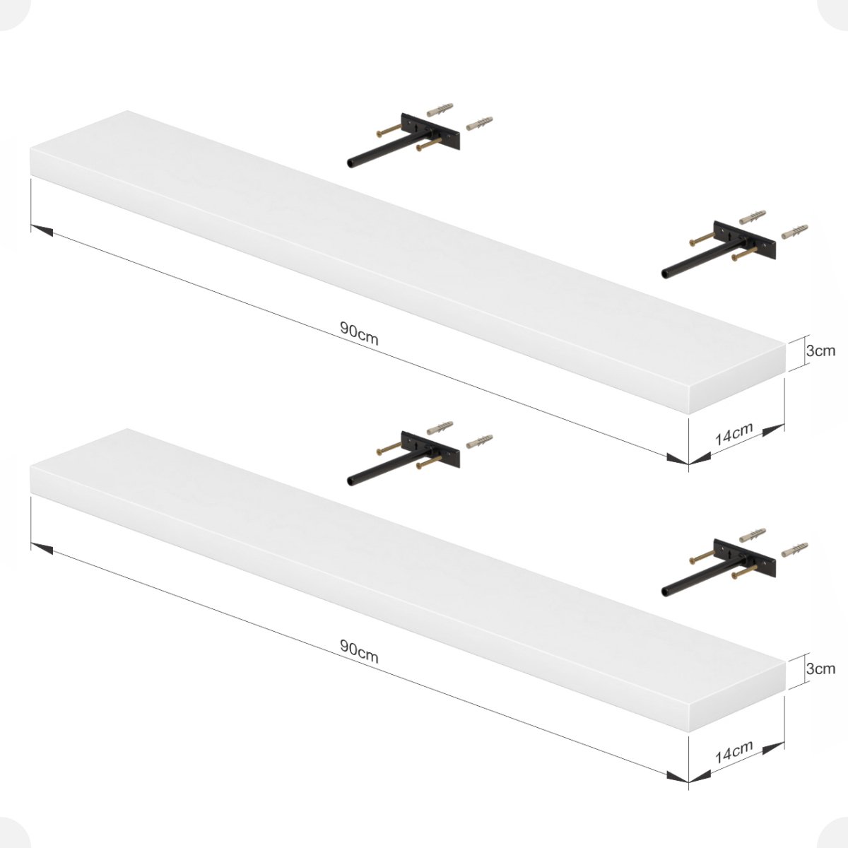 Kit 02 Prateleiras Suporte Embutido 90x14x3cm Branca Conceito - 4