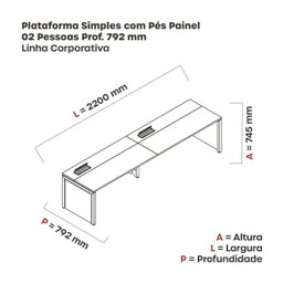 Mesa de Plataforma Simples para 2 Pessoas Corporativa 110x792/2p Pscpp110/792/2p - 3