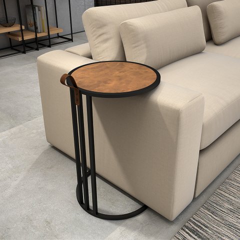 Mesa para Braço de Sofá Industrial em Aço Escandinavo Supreme Acabamento Couro