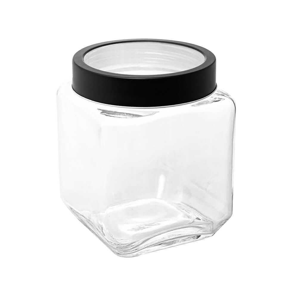 Pote de Vidro com Tampa Visor em Acrílico Gastro Preto 1,2L - Lyor - 1