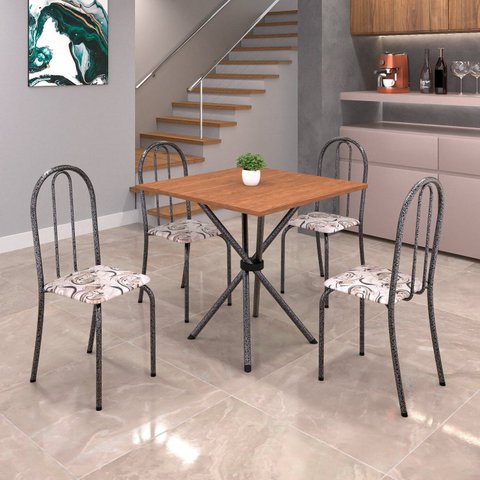 Conjunto de Mesa Tubular 70cm X Tampo em MDF com 4 Cadeiras Ane B Prata Arabesco/Mart