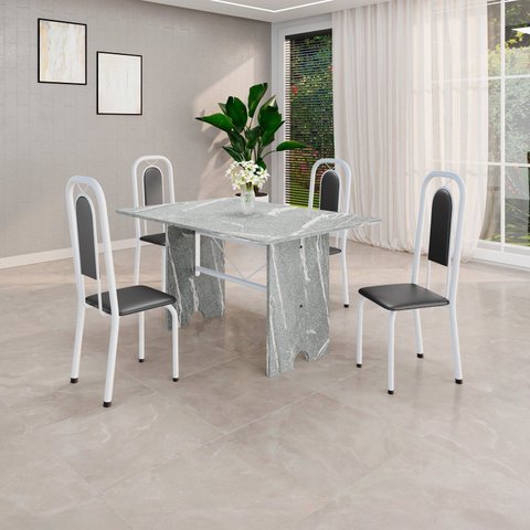 Conjunto Sala de Jantar com 4 Cadeiras Lara Branco/Preto/Granito