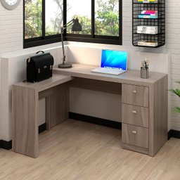 Conjunto Escritório Completo Com 2 Mesas em L e 6 Gavetas Cor: Carvalho - 2