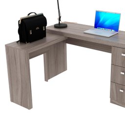 Conjunto Escritório Completo Com 2 Mesas em L e 6 Gavetas Cor: Carvalho - 7