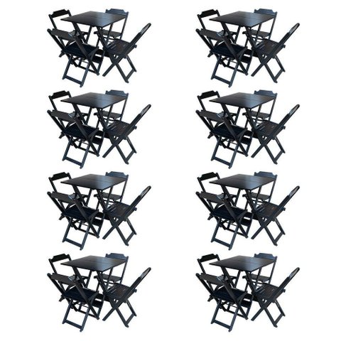 Kit 8 Jogos De Mesa Com 4 Cadeiras De Madeira Dobravel 60X60 - Preto - Preto