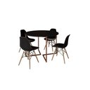Ver imagem 1 de Mesa Industrial Base Ferro Cobre em V Tampo 110cm Preto 4 Cadeiras Eames Madeira Assento Preto