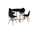 Ver imagem 1 de Mesa Industrial Base Ferro Cobre em V Tampo 110cm Preto 4 Cadeiras Eames Madeira Assento Preto