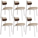 Ver imagem 1 de Kit 06 Cadeiras Estofada para Sala de Jantar Astrid Branco C01 Linho Areia Courino Whisky - Lyam Dec