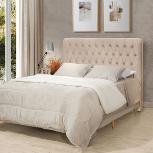 Cabeceira Cama King Estofada 1,93 - Inca Veludo Bege