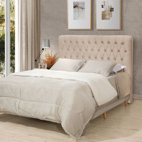 Cabeceira Cama King Estofada 1,93 - Inca Veludo Bege