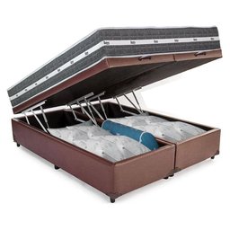 Cama Box Baú Casal Bipartido Sintético + Colchão Anjos Black Graphite Molas Ensacadas 138x188x64cm C - 5