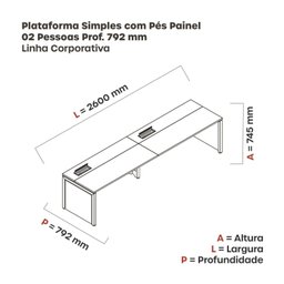 Mesa de Plataforma Simples para 2 Pessoas Corporativa 130x792/2p Pscpp130/792/2p - 3