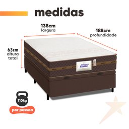 Cama Box Casal Baú Colchão Gazin Molas Flora Marrom / Branco - 5 Cama Box Casal Baú Colchão Gazin Molas Flora Marrom / Branco - 5
