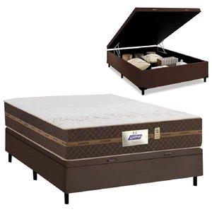 Cama Box Casal Baú Colchão Gazin Molas Flora Marrom / Branco