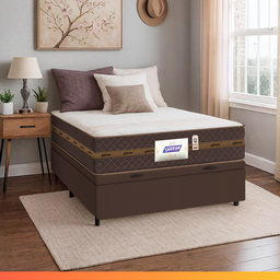 Cama Box Casal Baú Colchão Gazin Molas Flora Marrom / Branco - 2