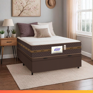 Cama Box Casal Baú Colchão Gazin Molas Flora Marrom / Branco