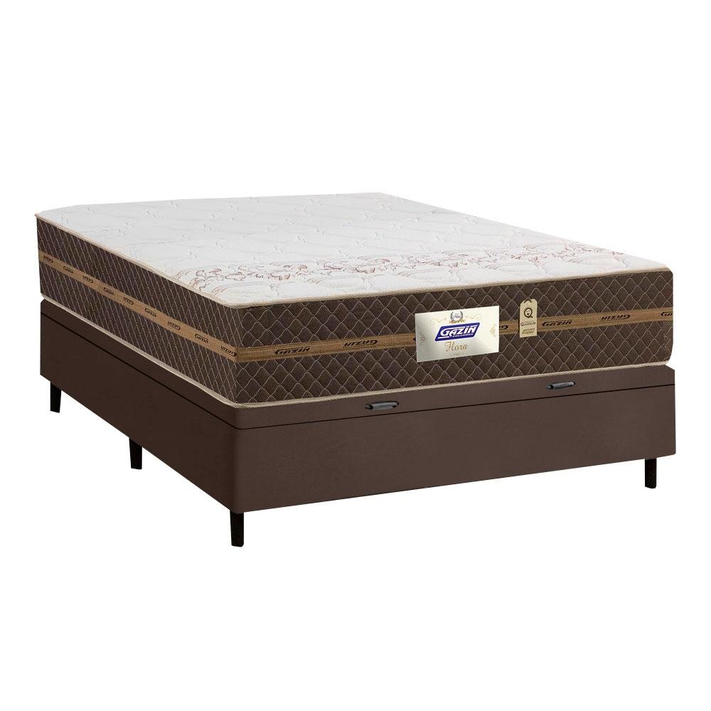 Cama Box Casal Baú Colchão Gazin Molas Flora Marrom / Branco - 3