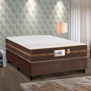 Cama Box Casal Baú Colchão Gazin Molas Flora Marrom / Branco