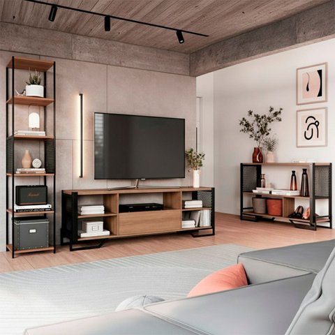 Conjunto p/ Sala Rack e 2 Estantes Industrial Mel P1017 P1021 P1023