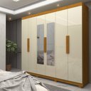 Ver imagem 1 de Guarda-Roupa Casal 6 Portas com Espelho com Pés Império Marrom/Marrome/Off White