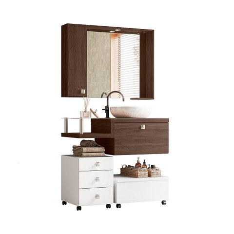 Conjunto Armário para Banheiro Vicenza Nogal Ébano