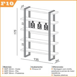Estante Para Escritório 5 Prateleiras Prime Industrial 175x135cm D03 Freijó Preto Fosco - Lyam - 3