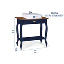Ver imagem 5 de Bancada Aparador Mini Lavabo com Cuba 1 Gaveta Pés Luiz Xv Dália 3062 - Azul Petróleo/imbuia Glazer