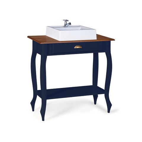 Bancada Aparador Mini Lavabo com Cuba 1 Gaveta Pés Luiz Xv Dália 3062 - Azul Petróleo/imbuia Glazer
