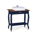 Ver imagem 1 de Bancada Aparador Mini Lavabo com Cuba 1 Gaveta Pés Luiz Xv Dália 3062 - Azul Petróleo/imbuia Glazer