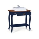 Ver imagem 2 de Bancada Aparador Mini Lavabo com Cuba 1 Gaveta Pés Luiz Xv Dália 3062 - Azul Petróleo/imbuia Glazer