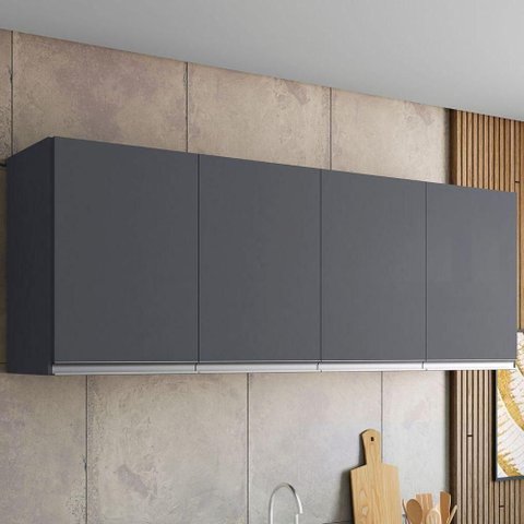 Armário Aéreo de Cozinha Armario Aereo 150cm 4 Portas MDP Cinza Fosco AJL Móveis