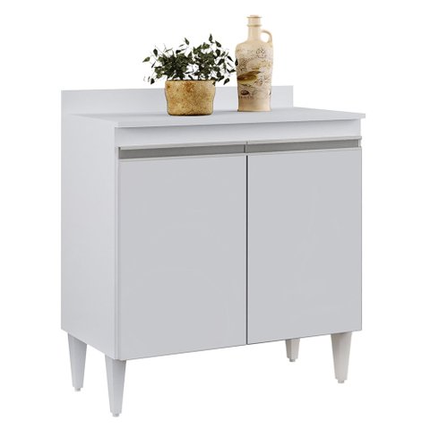 Balcão de Cozinha Lavanderia com Tampo 02 Portas Sara Branco 80 Cm - D'rossi Drossi