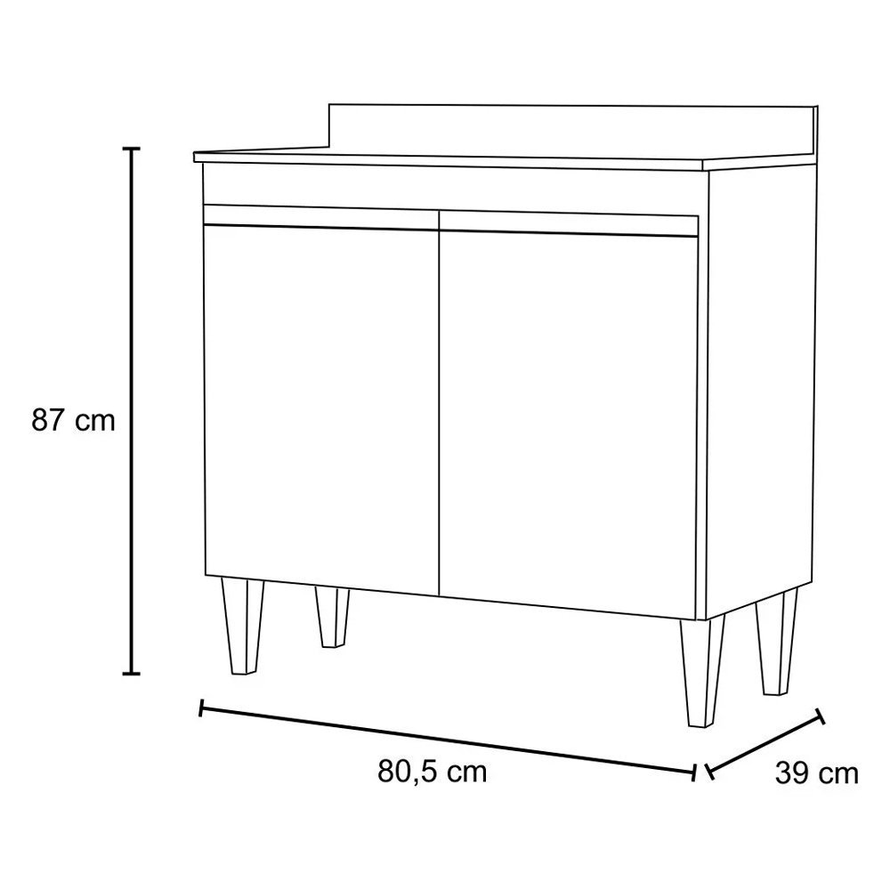 Balcão de Cozinha Lavanderia com Tampo 02 Portas Sara Branco 80 Cm - D'rossi Drossi - 6